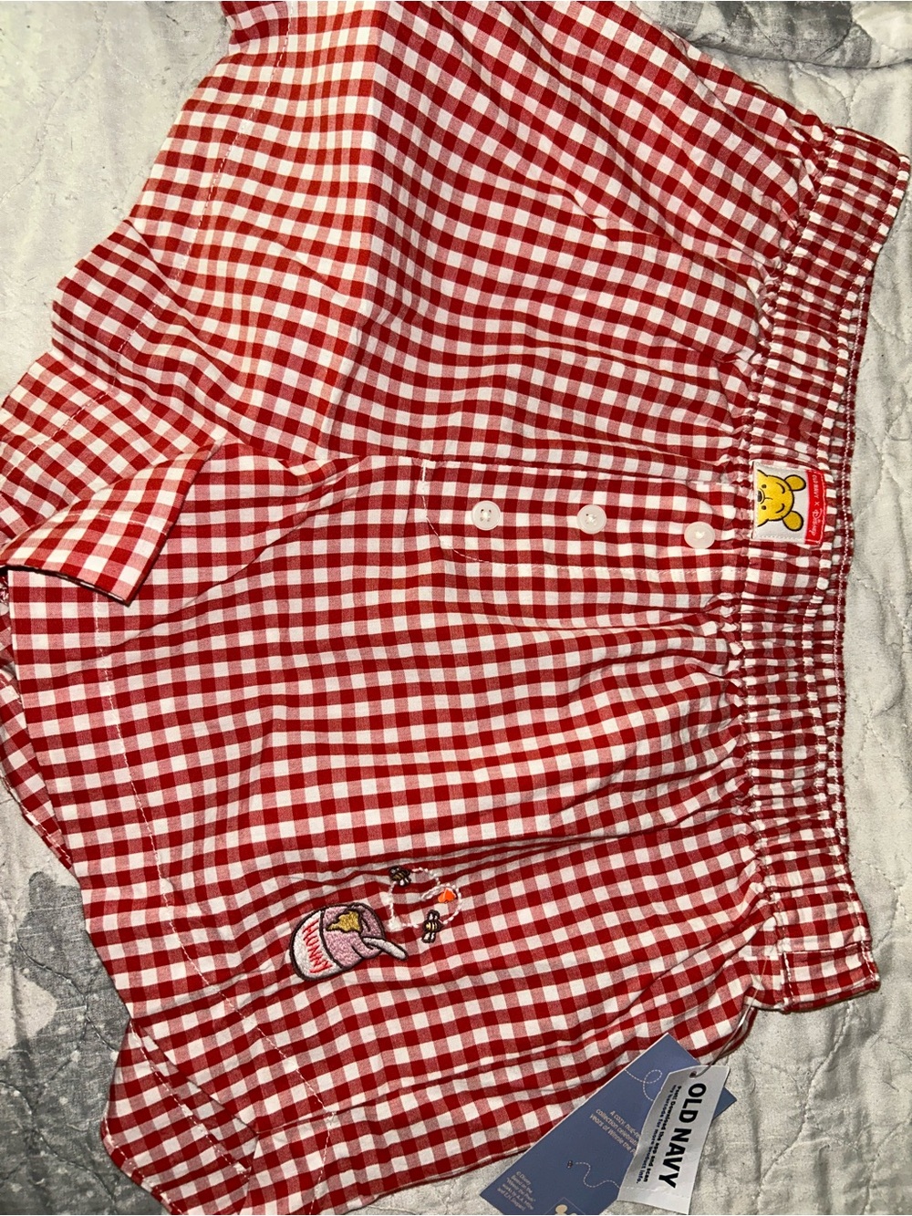 Old Navy Red & White Gingham Boxers with Embroidered Detail